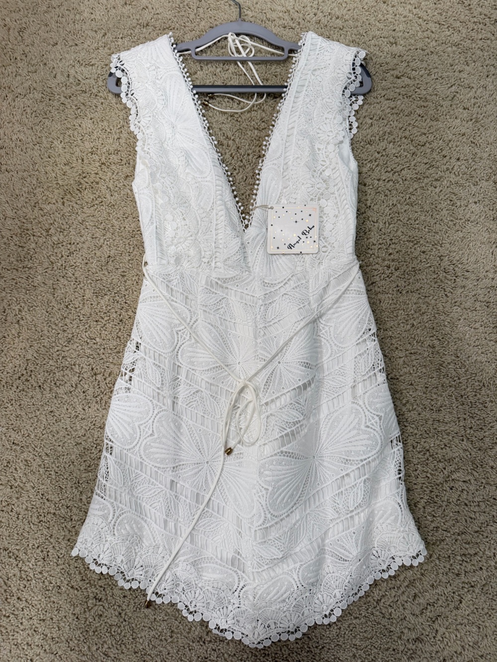 Angel Biba White Lace V-Neck Dress